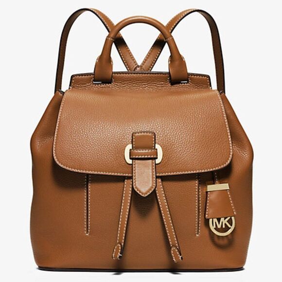 Michael Kors Romy Acorn/Brown Pebbled Leather Medium Backpack - Picture 1 of 16